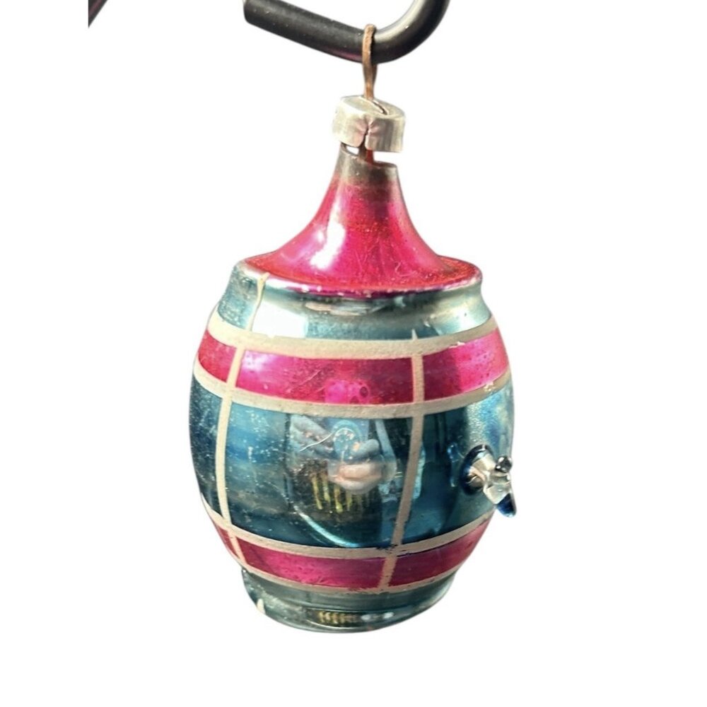 VTG German Blown Glass Barrel Beer Keg Christmas Ornament Hand Painted 2" EUC